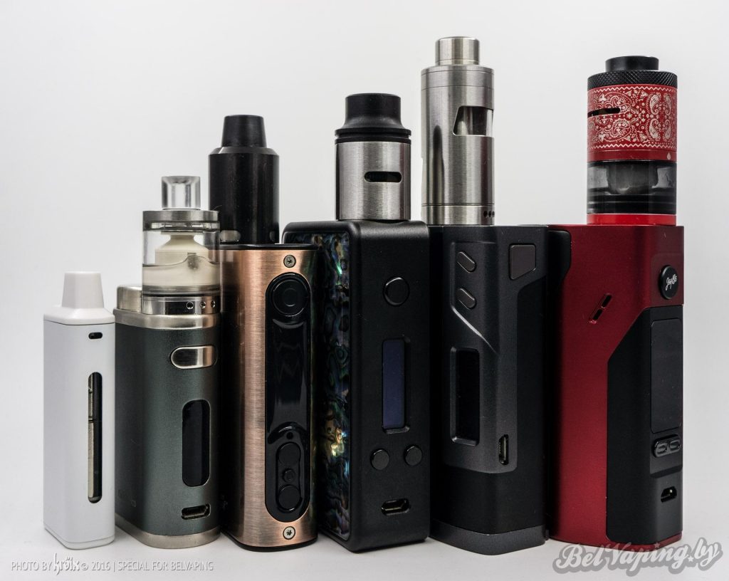 Сравнение габаритов (слева направо): Eleaf iCare, Eleaf iStick Pico, Eleaf iPower 80W, Hotcig R150, Sigelei Fuchai 213W, Reuleaux RX2/3