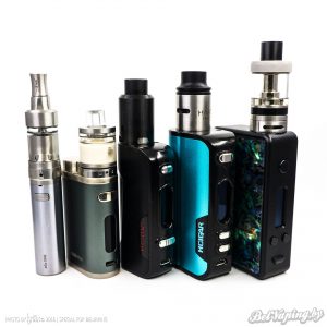 Сравнение размеров (слева направо): Joyetech eGo One, Eleaf iStick Pico 75W, HCigar VT75 Nano, HCigar VT75, Hotcig R150