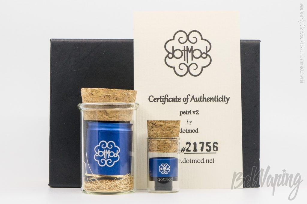 Упаковка и карта оригинальности Petri V2 RDA от DotMod