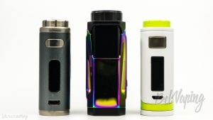 Сравнение боксмодов: Eleaf iStick 75W (слева), iJoy CAPO 100 (в центре), Eleaf iStick 25 (справа)