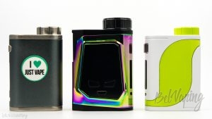 Сравнение боксмодов: Eleaf iStick 75W (слева), iJoy CAPO 100 (в центре), Eleaf iStick 25 (справа)