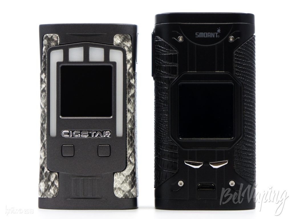 Сравнение размером Cigstar Greek Temple 230W (слева) и Smoant Cylon 218W
