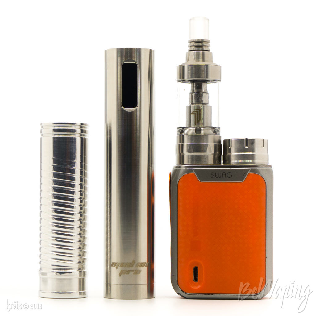 Сравнение размеров (слева направо): Constanta Helix, EHPRO Mod 101 Pro, Vaporesso Swag