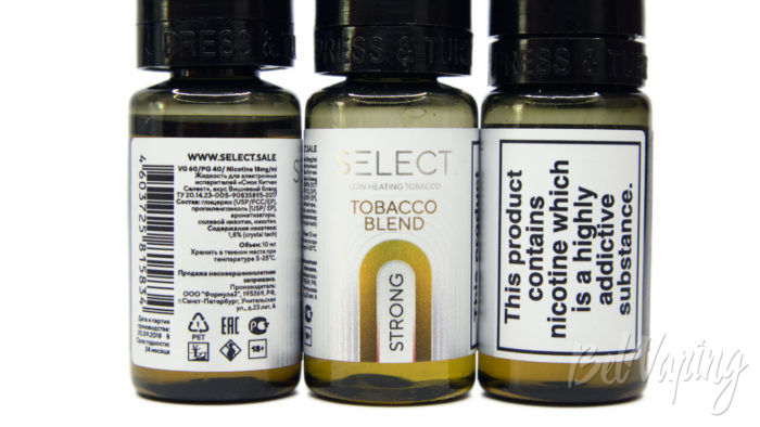 Жидкость SELECT Low Heating Tobacco - информация на этикетке