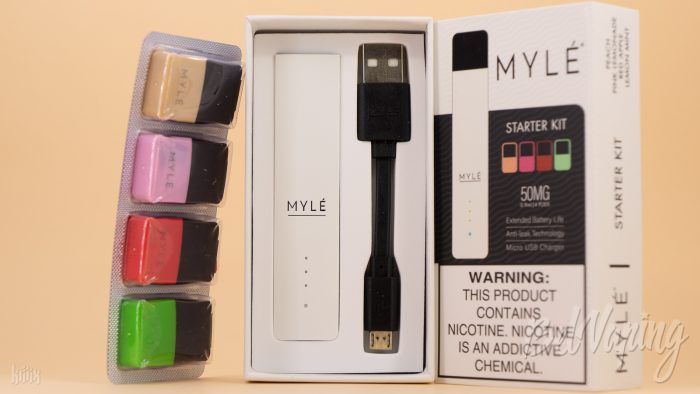 Содержимое упаковки белого MYLE VAPORS Starter Kit