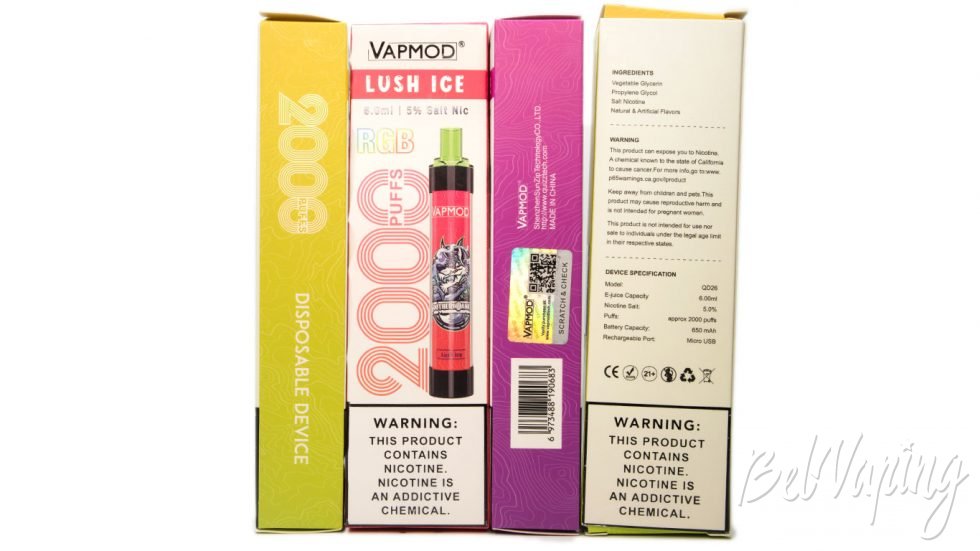 Обзор одноразок VAPMOD 2000 RBG - упаковка