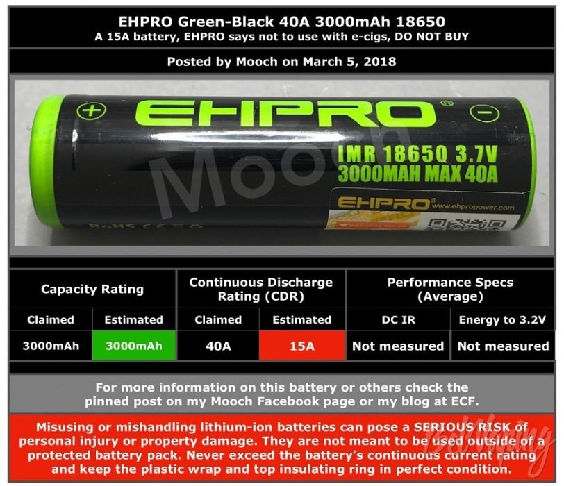 Аккумулятор EHPRO Green Black 3000mAh 40A