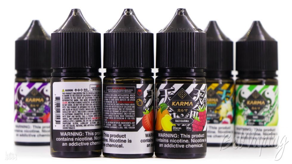 Этикетка жидкости Karma Salt от SugoiVapor (Karma Vape Co.)