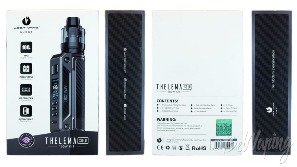 Обзор THELEMA SOLO 100W KIT от Lost Vape - упаковка