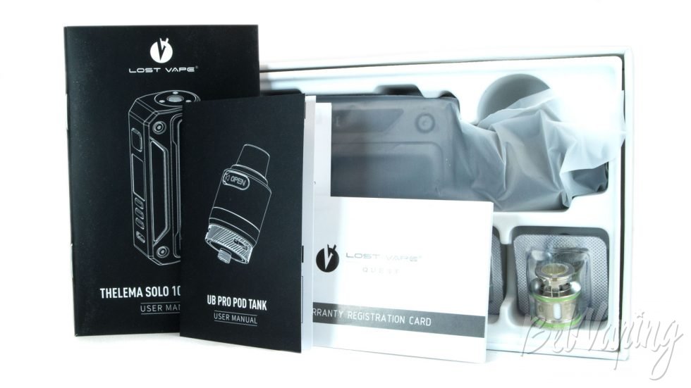Обзор THELEMA SOLO 100W KIT от Lost Vape - комплект поставки