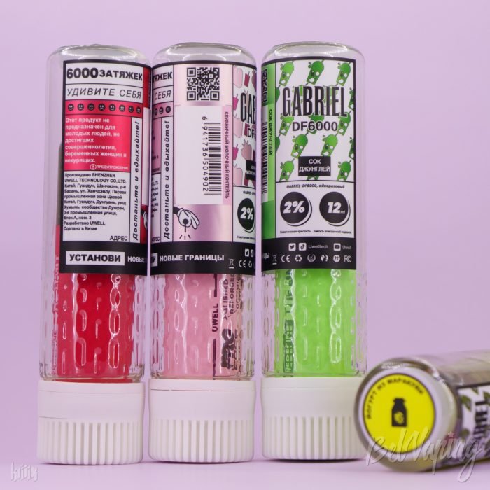 Упаковка и этикетка одноразок Gabriel Freedom DF6000 от Uwell
