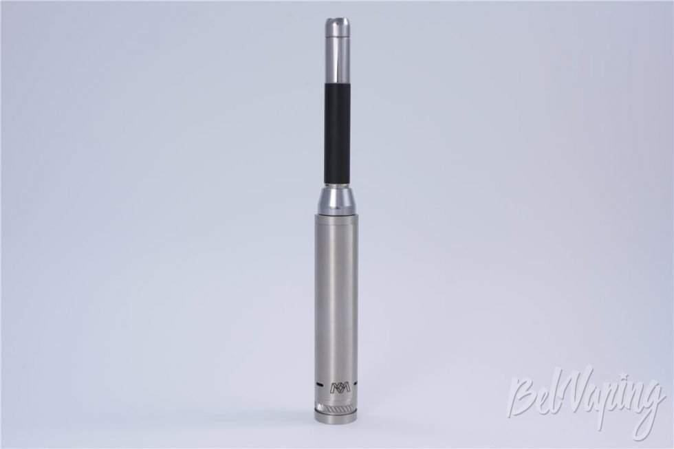 Механический мод TEMON от Metal Madness Vapors - внешний вид с испарителем поставленным через переходник