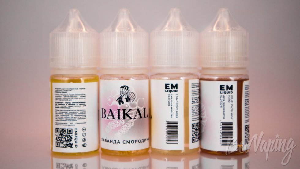 Солевые жидкости BAIKAL от EM Liquid - флаконы и этикетка