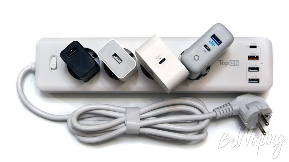 Сетевой фильтр с USB TOP-PWS4 - размещение потребителей тока