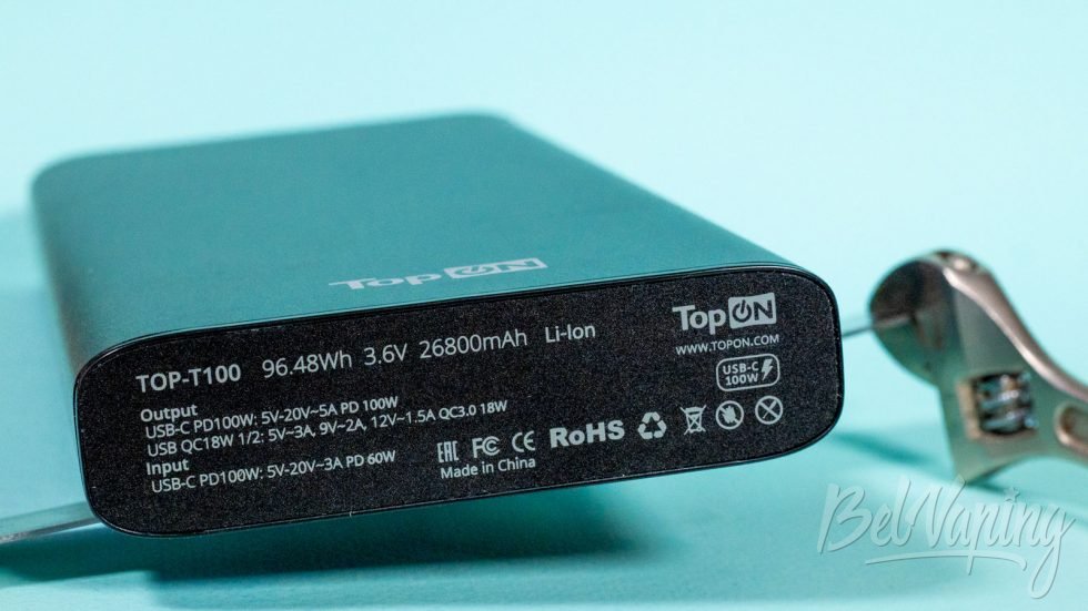 Обзор повербанка TOP-T100 от TopON - вид снизу