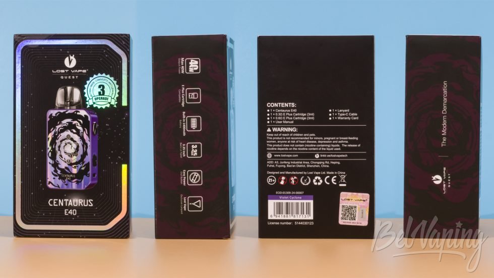 Обзор пода CENTAURUS E40 от Lost Vape - упаковка