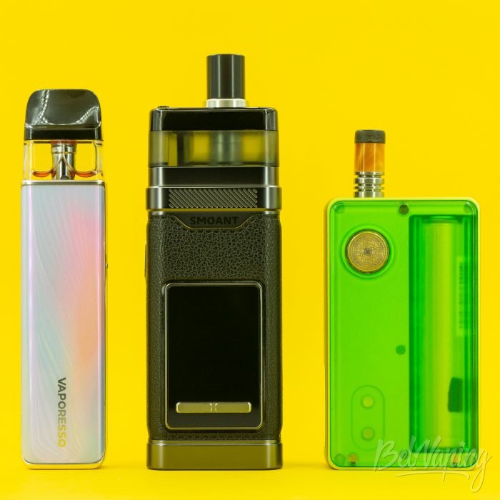 Сравнение размеров (слева направо): Vaporesso XROS 5 Mini, Smoant Pasito III, dotmod DotAIO V2