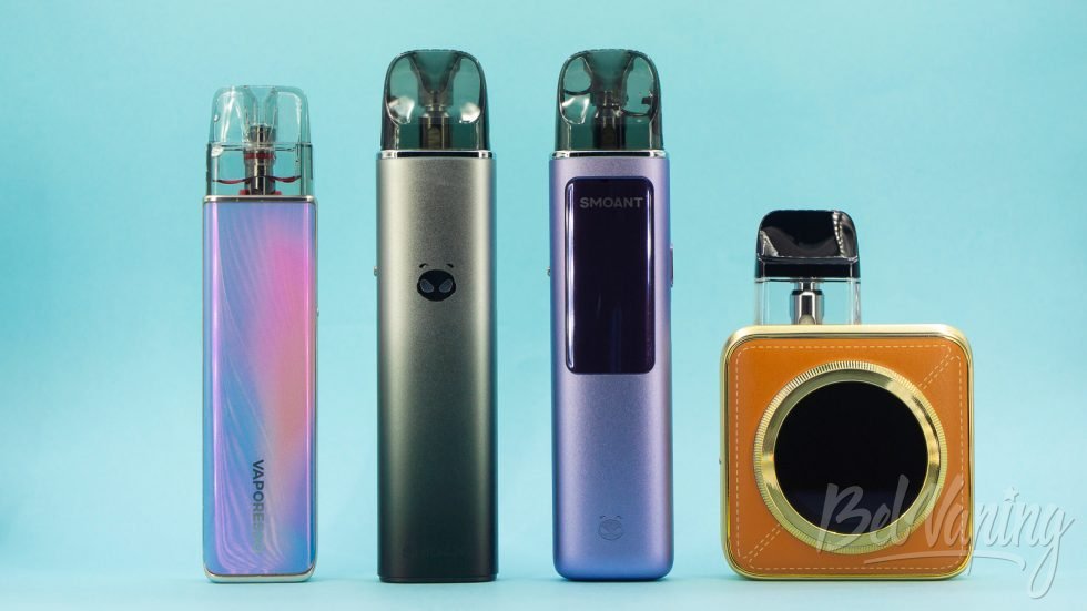 Сравнение размеров (слева направо): XROS 4 Mini, Smoant FLEX Neo, Smoant Racer FLEX и XROS 5 NANO